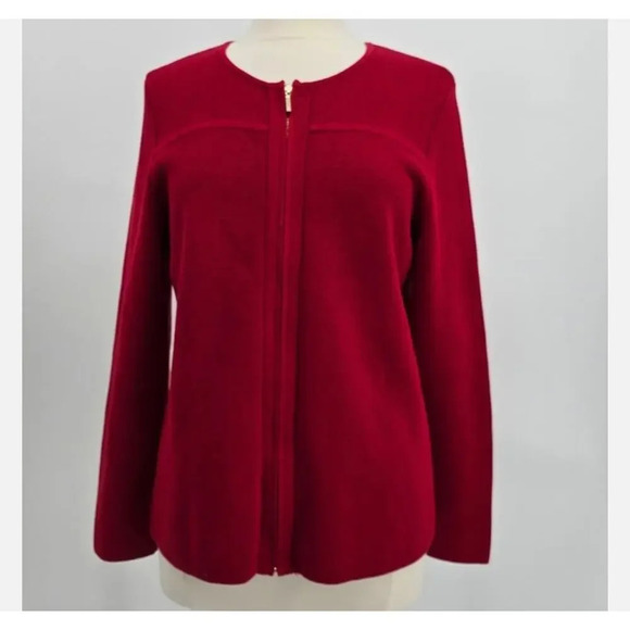 Talbots Sweater Jacket Sz Large Red Full Zip Holiday Career Business Wear - Picture 1 of 5